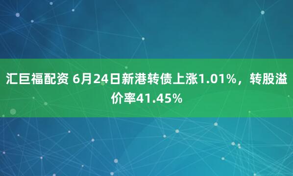 汇巨福配资 6月24日新港转债上涨1.01%，转股溢价率41.45%