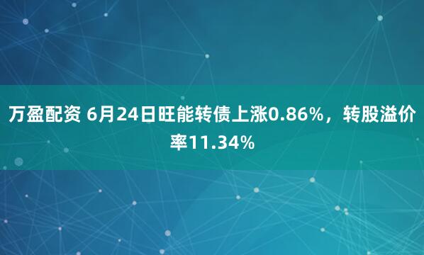 万盈配资 6月24日旺能转债上涨0.86%，转股溢价率11.34%